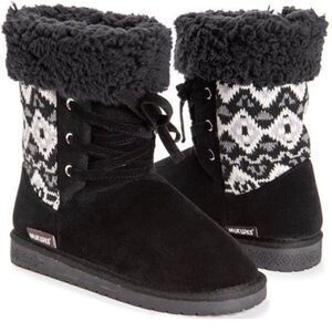 Muk Luks Melba Cozy Ebony and Charcoal Fur Knit Boots sz11 NIB